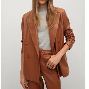 Mango brown faux leather blazer